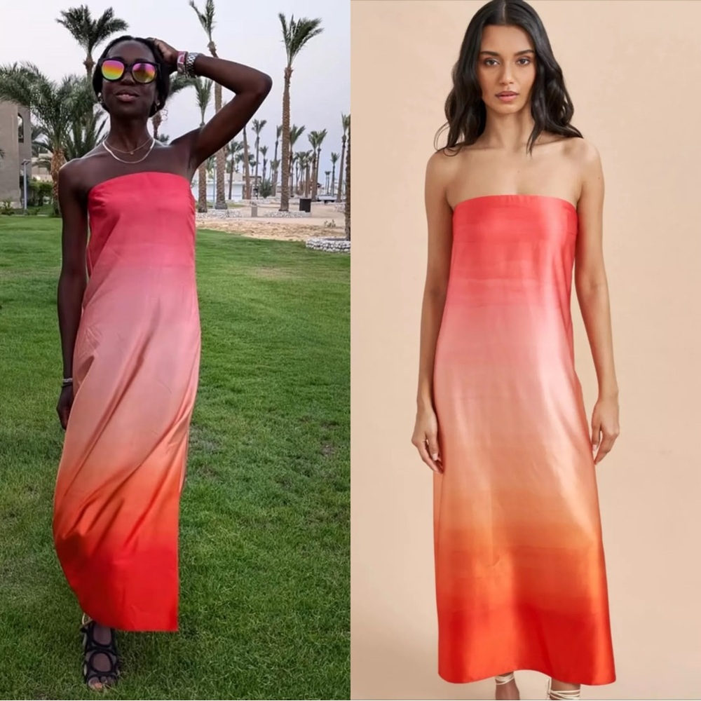 La Ligne Ombre Strapless Maxi Dress in Coral to Peach Gradient